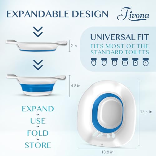 Fivona Sitz Bath for Toilet Seat Postpartum and Hemorrhoids Care - Yoni Steam Seat - Foldable Basin for Epsom Salt Soak - Portable Bidet BPA Free Temperature Resistant - Universal Fit - Blue