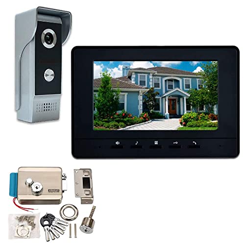 Amocam Wired Video Intercom System, 7 Inches Video Doorbell Door Phone System, Wired Video Door Phone Hd Camera Kits + Electronic Door Lock #TOP16