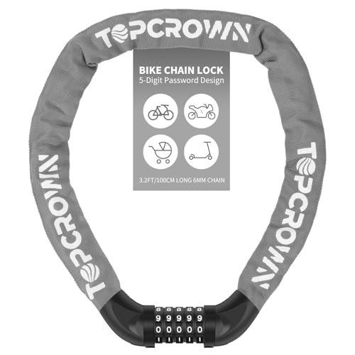 Topcrown Bike Chain Lock 3.2Ft Long High Security Heavy Duty