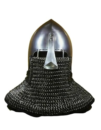 SCA 16 Gauge Steel Medieval Combat Bascinet Helmet Aventail Chain Mail Helmet
