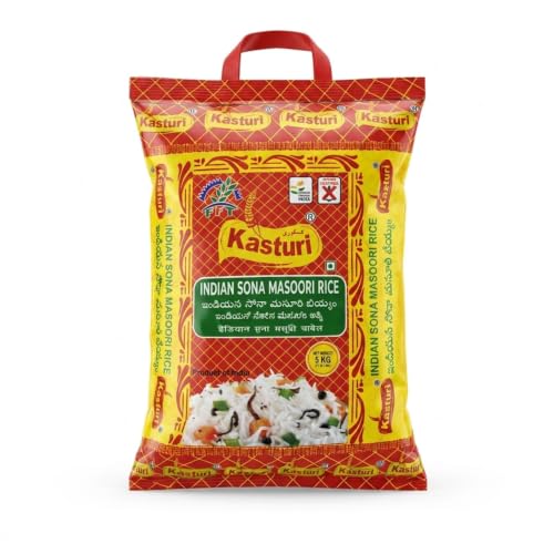 KASTURI Pure Indian Sona Masoori Rice- 5 KG (White) Authentic Masuri Aromatic Grains of Bangaru Theegalu Rice for Delicious meals