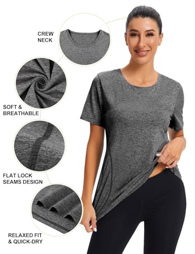 Image of Cucuchy Womens Yoga Tops Flowy Fitness Workout Shirts Short Sleeve Activewear