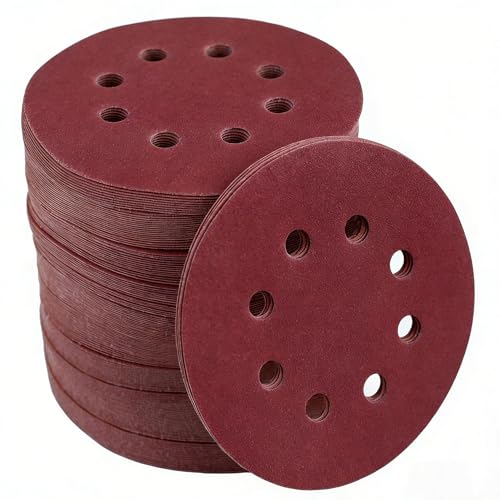 AXBWELL 120 PCS 5 Inch 8 Hole Red Round Sandpaper, 60 80 100 120 150 180 220 240 320 400 600 800 Grit Sanding Discs, Hook-and-Loop Abrasive Sander Paper for Random Orbit Floor,Drywall Sander