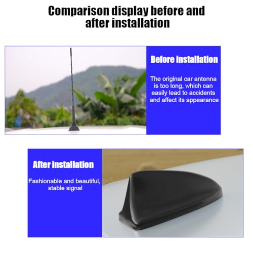 Norkmdi Car Shark Fin Antenna Cover, Vehicle AM/FM Radio Signal Aerial Cover with Adhesive Tape, Top Roof Mount Automotive Antenna Replacement Decoration Accessories, Universal Fit (Black)