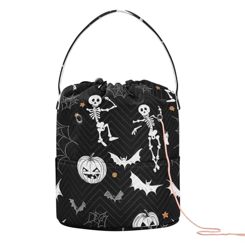 Image of Yarn Storage Bag Small Crochet Bag Knitting Bag Organizer Halloween Skeleton Yarn Bags for Crocheting Basket