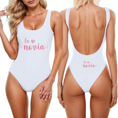 Bañador Mujer Despedida Soltera Trajes de baño de Novia Nupciales Sexy Espalda Expuesta Vientre Plano Bikinis Bride Bañadores Mujer Reductores Ropa de Baño con Relleno Vacaciones Piscina Playa