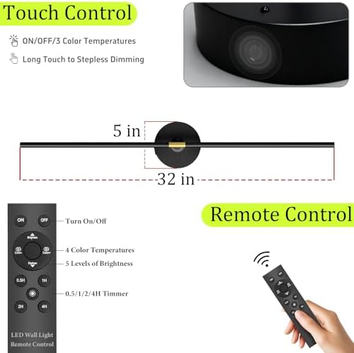 TOOWELL 10000mAh Wireless Battery Operated Wall Sconces Set of 2 - Rechargeable Wall Lights with Remote, 360° Rotate Cordless Wall Lamp Lighting for Living Room,Bedroom,Hallway,Mirror,32 Inches — view 7