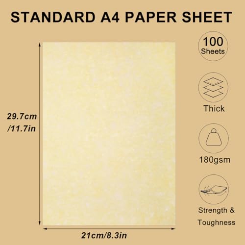 Miniatura 2 de Acidea 100 Hojas De Papel De Pergamino De Edad Avanzada, Papel De Pergamino Impreso A4 Grueso De 180 G M , Papel De Pergamino De Impresión De Doble Cara Con Textura Antigua Vintage Para Certificados,