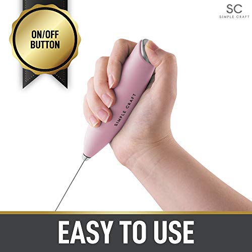 Simple Craft Milk Frother Handheld Drink Mixer - Mini Coffee Frother Electric Handheld Foamer With Stainless Steel Whisk & Stand - Portable Frother Electric Whisk For Coffee, Latte, Matcha (Pink)