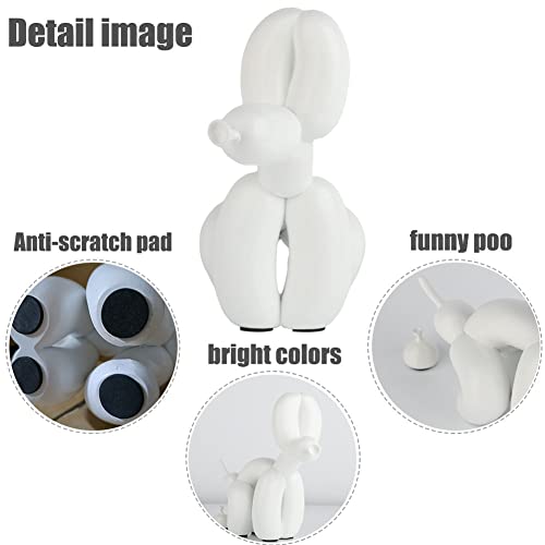 Qianling Creative Funny White Pooping Balloon Dog Sculpture, Modern Art Squat Balloon Dog Animal Decor Statue,Apply To Indoor Living Room Farmhouse Bedroom Office Cabinet Wood Shelf Closet Decor #TOP3