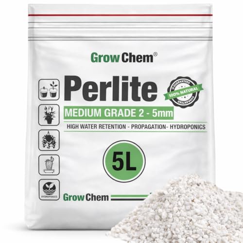 Grow Chem Perlite (5L Bag) Medium Grade (25mm) for Plants Horticultural Perlite for Drainage Aeration & Root Growth Ideal for Potting Mixes Houseplants Hydroponics & Propagation