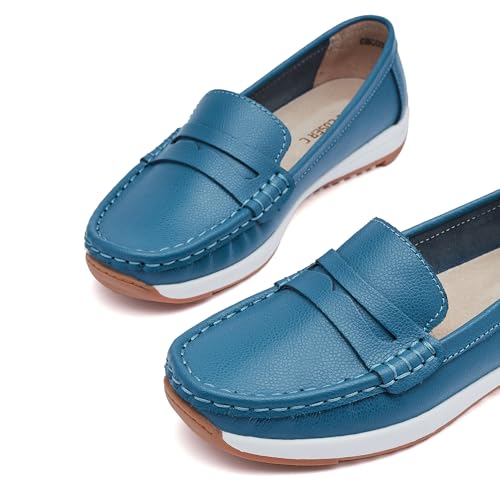 Image of Women's Loafers Moccasin Casual Slip On Flat Shoes Comfortable Leather Driving Loafers Lightweight Nurse Work Shoes