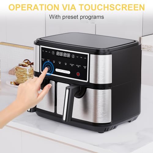 EUARY 4L+6L Dual Baskets Air Fryers for Family,8-In-1 Compact Oven with Smart Finish,Oil Free Double Zone Air Fryer with Cookbook,Timer & Temperature Control,Nonstick 2600w - Image 5