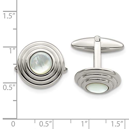 Mancuernillas para hombre en acero inoxidable sólido con nácar miniatura 3