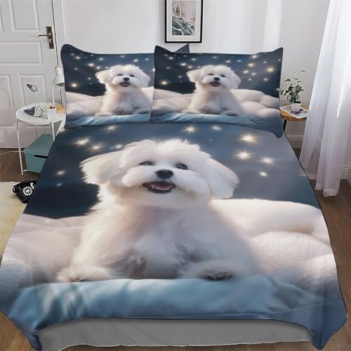 LCWWW Bichon Rizado Funda de edredón para niños y adultos, juego de cama de 2...