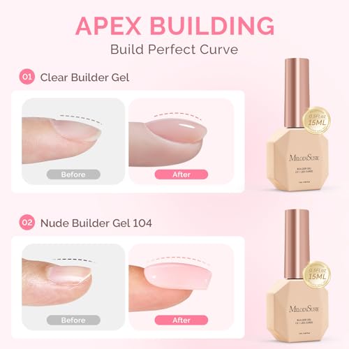 Image of MelodySusie 2PCS 15ML Clear Nude Pink Builder Nail Base Gel for Nails Thickening,Soak Off UV Extension Gel,Rhinestone Nail Glue in a Bottle for Nail Art Design Gift for Women