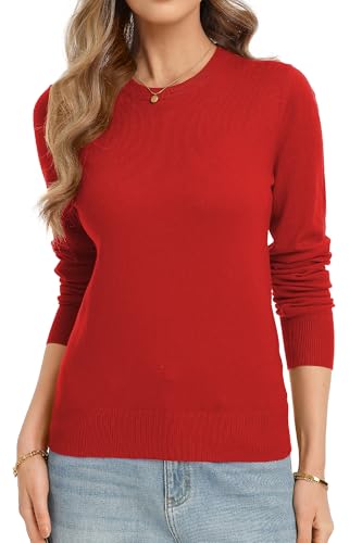 Image of QUALFORT Women's Sweaters Long Sleeve Soft Lightweight Basic Knitted Pullover Sweater
