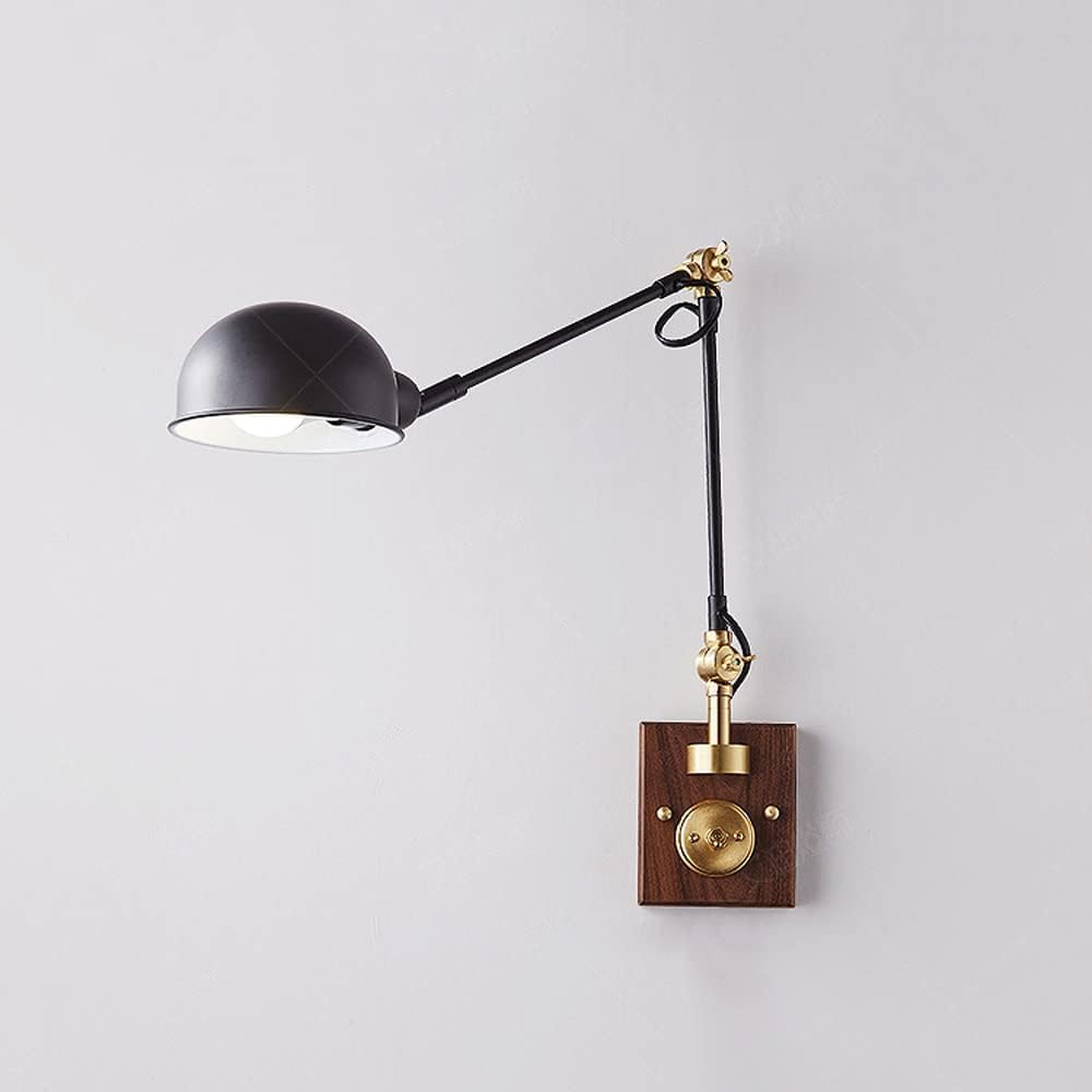 VGTLAKEX Wall Light Industrial Vintage Black Mounted Lamp Walnut Swing Arm Sconce with Switch Farmhouse Lighting Hardwired Sconces