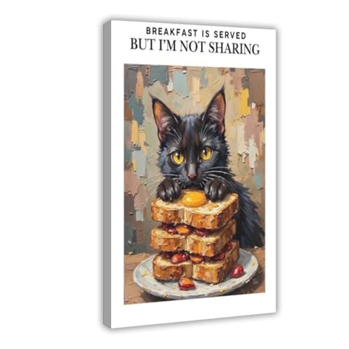Peinture chat et pain grillé tableau décoration murale grand format salon et chambre