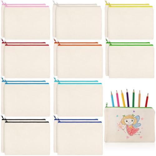 Shappy 20 Pcs Canvas Zipper Pouch Bags Pencil Pouch Bulk Canvas Makeup Bags Blank Pencil Case Cotton Cosmetic Case for Travel DIY Craft (7.09 x 4.33 Inches,S)