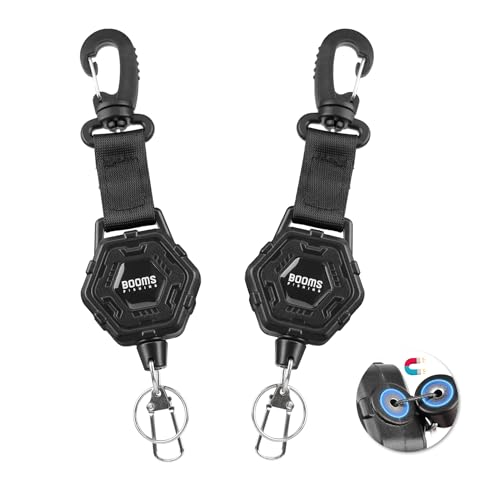 Booms Fishing RG5 Retractable Keychain with Belt Clip, 2-Pack Fishing Zinger Retractor, Heavy Duty Badge Holder, 2 Options Magnetic Style