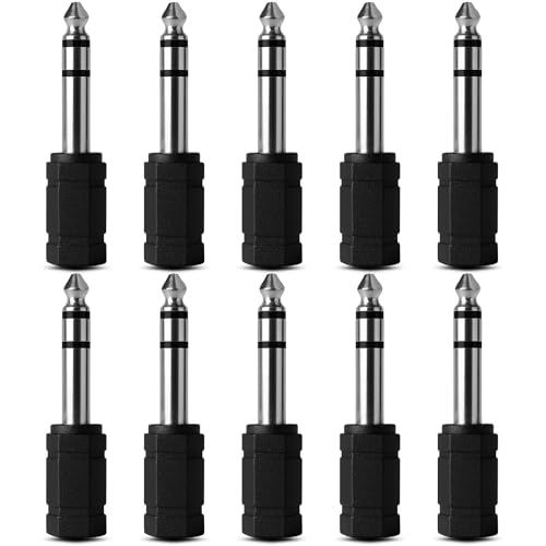 Adaptador de Audio Estéreo Jack 3.5mm Hembra a Jack 6.35 mm Macho, Adapter conversor 3.5 mm a 6.35 mm, Adaptador de Conector de Auriculares y micrófono, Estereo, 10 Unidades