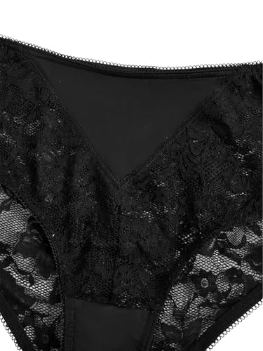 Image of WDIRARA Women's Plus Size Sheer Lace Boyshorts Underwear Sexy High Waisted Boxer Briefs Panties