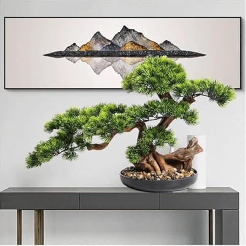 MLTUN MAKAN 人工鉢植えリアルなフェイク植物装飾、17インチ人工鉢植え松材、デスクトップモニターデスクトップフェイク植物グリーン鉢植え人工ホーム植栽、 [5]