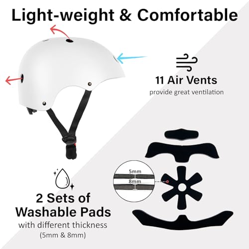 Image of Adult Skateboard Bike Helmet for Men and Women, Lightweight Adjustable, Multi-Sport for Bicycle Skate Scooter (White, Large)