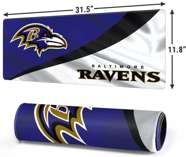 Vista 22 de Skinit Alfombrilla de mouse extragrande para juegos – Diseño desgastado con licencia oficial de Baltimore Ravens con bordes cosidos, impermeable