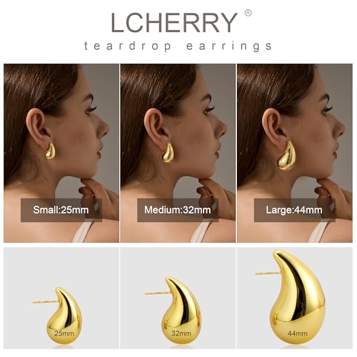Chunky Gold Hoop Earrings for Women Lightweight Teardrop Dupes Earrings 925 Sterling Silver Post Large Drop Earrings Gold Plated Waterdrop Earrings Trendy Jewelry for Women2