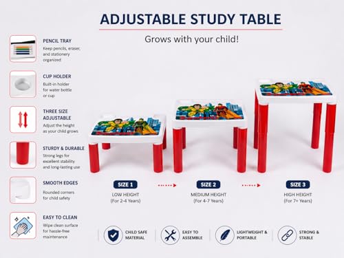 Kids Activity Table with Game Top | Multipurpose Study & Play Table for Kids | Indoor Learning, Drawing & Game Table for Toddlers (Red) — photo 5