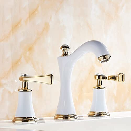 Robinetterie trois trous haut de gamme or blanc pour vasque luxueuse