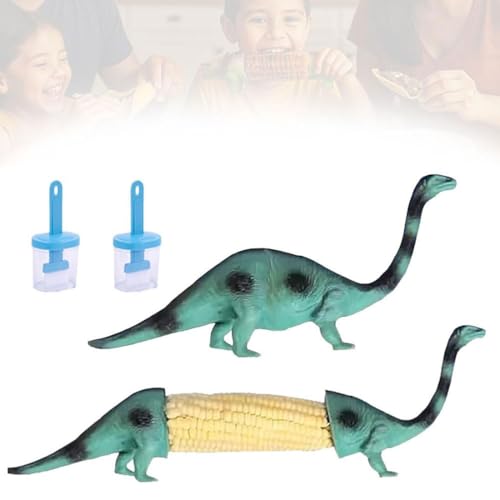 Canni Dino sui pannocchie che si spiega barbecue, porta pannocchie di mais, supporto di cornici sui pannocchie, con 2 spazzole a olio, punte in acciaio inossidabile unico per bambini e adulti