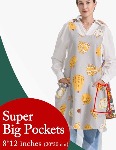 Image of Cozy Adjustable Cross Back Aprons for Women with Pockets Cotton Linen Cooking Kitchen Baking