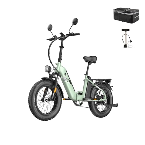Fafrees FF20 Polar Fatbike E-Bike für Herren & Damen | 20 Zoll Klapprad | 48V 12Ah*2 Akku | 65N.m Motor, 150kg Tragfähigkeit | 170KM Reichweite (Hecktasche + Pumpe, Grün)