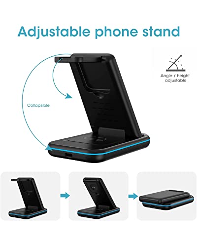 Foldable 3 In 1 Wireless Charger For Apple, Wireless Charging Station For Iphone 13/12/11/X/Xr/Xs/8, Apple Watch 7/6/Se/5/4/3/2/1, Airpods 2/Pro, Qi-Certified Wireless Charging Stand With 18W Adapter #TOP2