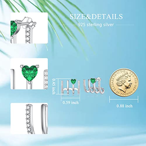 Platyco Claw Cuff Earrings&Green Necklace 925 Sterling Silver Jewelry Gift For Women #TOP5