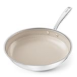 Redchef Non Stick Frying pan 28cm, Ceramic Frying pan, Hybrid Tri-Ply Stainless Steel Pan,Non Toxic,PTFE/PFAS/PFOA Free,Dishwasher/Oven Safe (Beige)