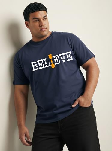Image of Men Plus Size Printed Cotton Tee Regular Fit Round Neck Half Sleeve T-Shirt