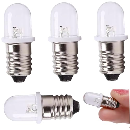 BEAHING Bulbo E10, 4pcs Bulbo LED LED 1 Pulgada Reemplazo Blanco de 12V con Cubierta Transparente para Linterna, señal de, lámpara