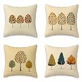 Fundas de Cojines 45x45 cm de Lino, Juego de 4 Colorido Fundas Cojines Decorativos, Cojin Exterior Impermeable con Cremallera Oculta para Habitacion Patio Jardín Balcón Sofá Árbol De La Vida L-G125