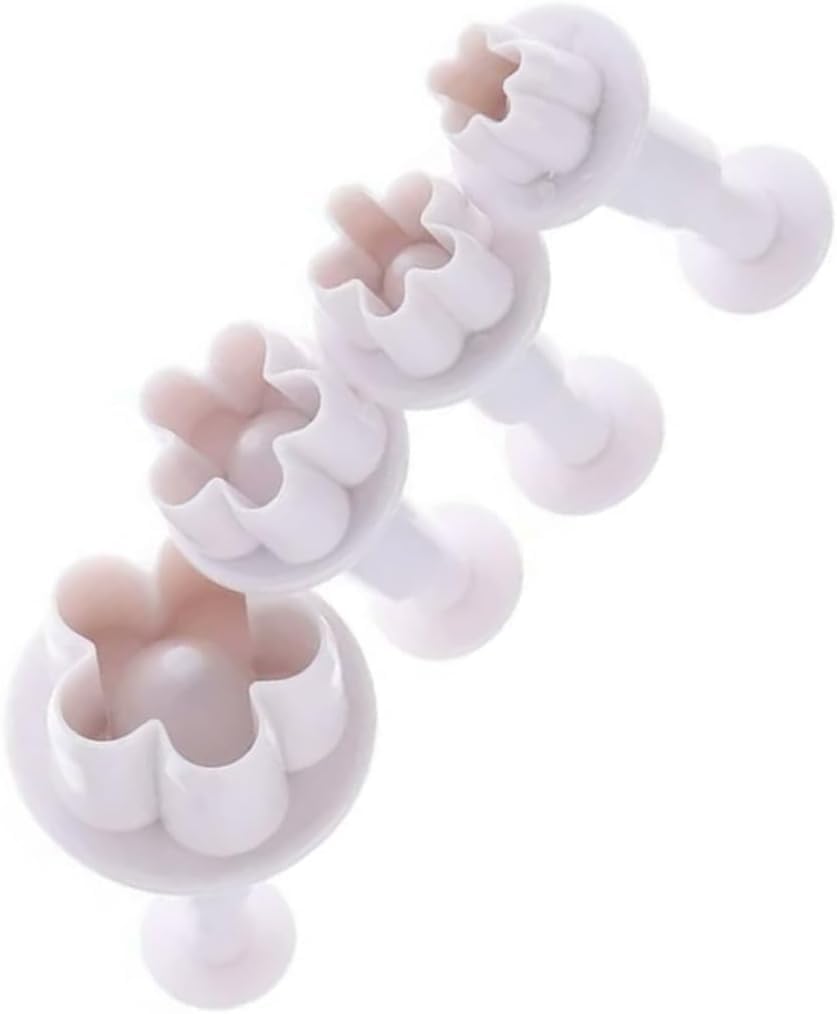 4Pcs Flower Plunger Cookie Cutter DIY Blossom Flower Cake Fondant Mold Plastic Cake Decorating Tools Baking Accessories Cookie Cutters for Baking Plastic, Fondant Cutter