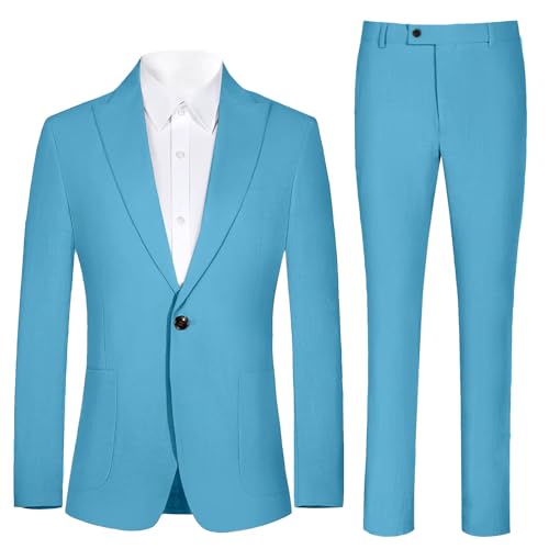 Mens Linen Suit 2 Piece Slim Casual Suits Summer Beach Groom Wedding Suit Tuxedos Prom Party Blazer Jacket Pants Set4