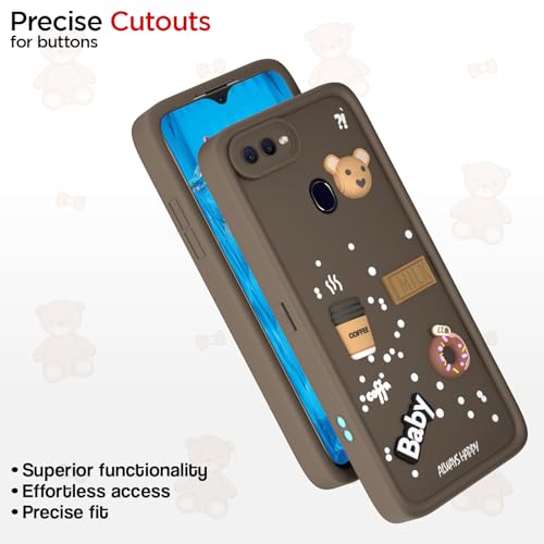 Image of Outlouders Back Cover for Oppo F9 / F9 Pro / A5 / A5S / A7 / A11K / A12 / Realme 2 /2 Pro / U1 | 3D Cartoon Cute Fun Bear | Silicone Full Body Protection Bumper Case (Brown)
