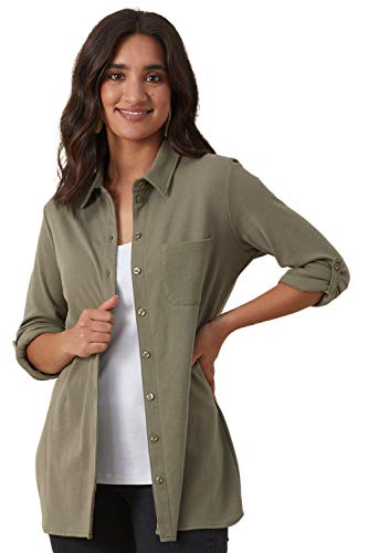 Fair Indigo Fair Trade Organic Relaxed Knit Button Down (XS, Fatigue)