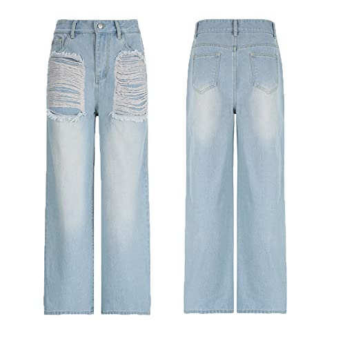 Y2k Jeans for Teen Girls Women 90s High Waisted Loose Fit Baggy Boyfriend Jeans Wide Leg Denim Pants4