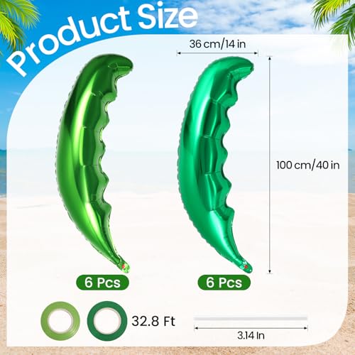 Image of 12 Pcs Palm Tree Leaves Balloons,Hawaiian Tropical Green Leaf Balloons,Foil Coconut Tree Leaves Balloon for Birthday Baby Shower Hawaii Luau Tropical Beach Party Supplies