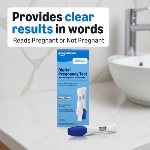 Image of Amazon Basics Digital Pregnancy Test, Over 99% Accurate, Wide Tip for Easy Sampling, 2 Pack