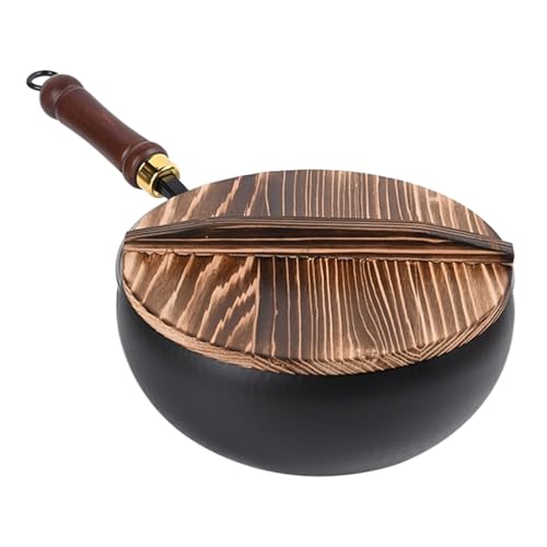 Woks de cocina tradicionales – Sartén de hierro de 9.45 pulgadas, woks de cocina de hierro, sartén de cocina para el hogar, tapa tradicional sin revestimiento, uso ergonómico para acampar al aire